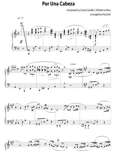 Por Una Cabeza Piano Music Sheet