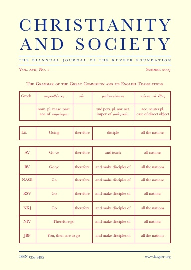 Christianity & Society, Volume XVII, No 1 (Summer 2007)