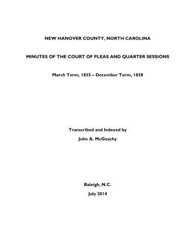 New Hanover County, NC, P&Q Minutes, 1835-1838