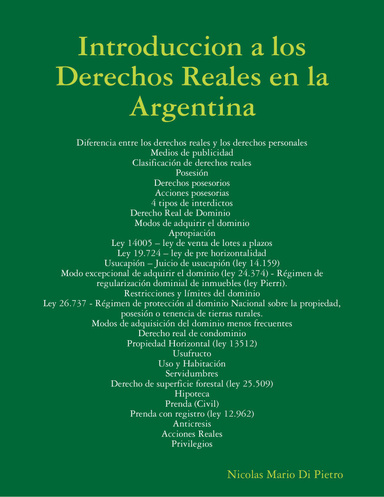 Introduccion a los Derechos Reales en la Argentina
