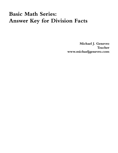 Basic Math Series: Answer Key for Division Facts