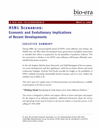 H5N1 Scenarios - Economic and Evolutionary Implications of Recent Developments - 03-21-2006