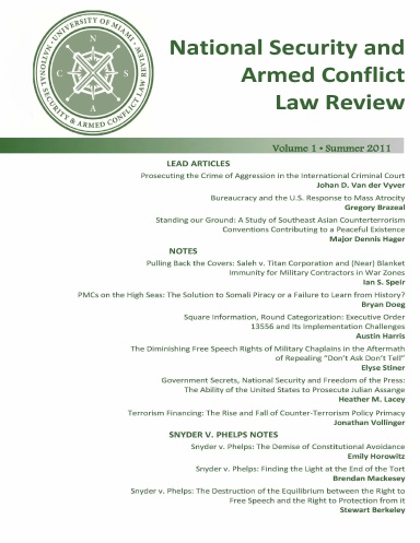 National Security & Armed Conflict Law Review Volume 1 - Summer 2011