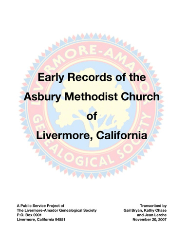 Early Records of the Asbury Methodist Church of Livermore, California