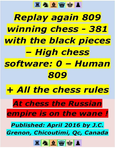 Replay 809 Winning Chess - 381 With the Black Pieces - High Chess Software : 0 - Human : 809 ; + All the Chess Rules