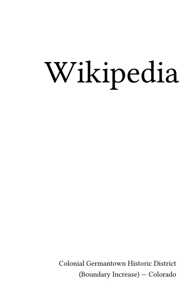 Volume 1663, Colonial Germantown Historic District (Boundary Increase) --- Colorado