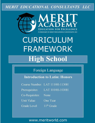Lat 1010 H 1030 H Introduction to Latin Honors 10th Grade