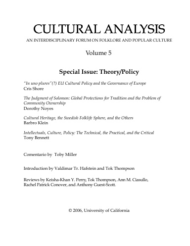 Cultural Analysis Vol. 5: Theory/Policy