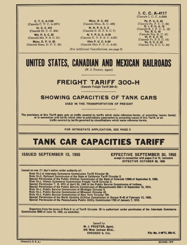Tank Car Capacities 1955