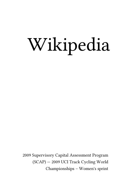 Volume 0323, 2009 Supervisory Capital Assessment Program (SCAP) --- 2009 UCI Track Cycling World Championships – Women's sprint