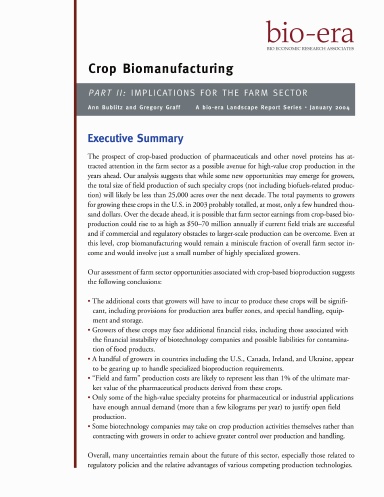 Crop Biomanufacturing — Part II: Implications for the Farm Sector