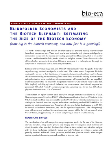 Blindfolded Economists and the Biotech Elephant: Estimating the Size of the Biotech Economy
