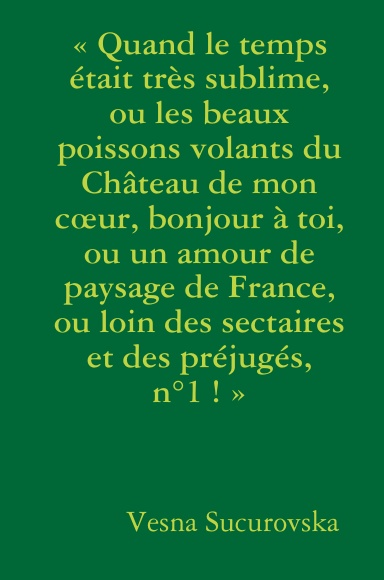 « Quand le temps était très sublime, ou les beaux poissons volants du Château de mon cœur, bonjour à toi, ou un amour de paysage de France, ou loin des sectaires et des préjugés, n°1 ! »