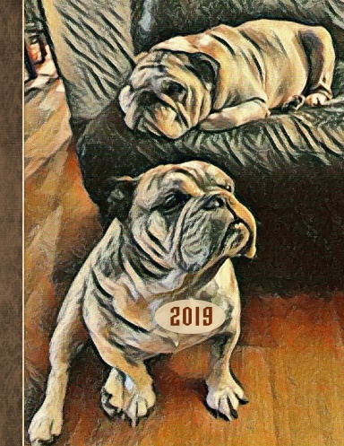 2019 Bulldog Calendar Monthly Planner V Nigel & Chloe - Color Illustrated 8.5x11 - Save Korean Dogs