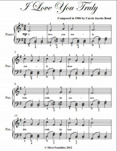 I Love You Truly Easiest Piano Sheet Music Pdf