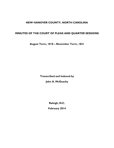 New Hanover County, NC, P&Q Minutes, 1818-1821
