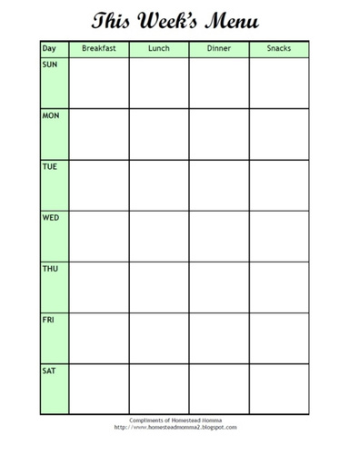 Weekly Menu Form