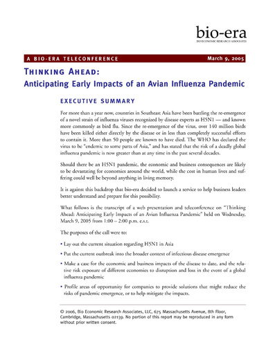 Thinking Ahead: Anticipating Early Impacts of an Avian Influenza Pandemic - 03-09-2005