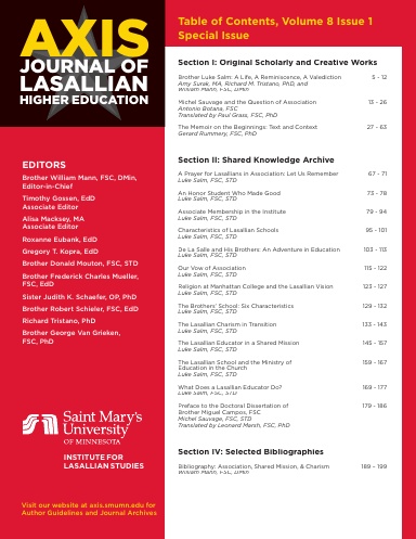 AXIS: Journal of Lasallian Higher Education 8:1