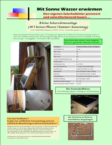 Mit der Sonne Wasser erwärmen - Den eigenen Schwerkraft-Solarkollektor preiswert und umweltschonend bauen