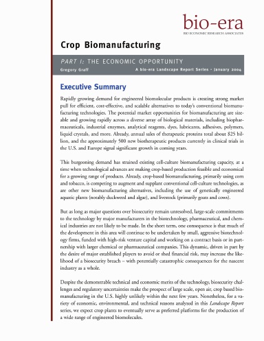 Crop Biomanufacturing — Part I: The Economic Opportunity