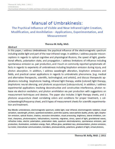 Manual of Umbrakinesis: Applications, Experimentation, and Measurement