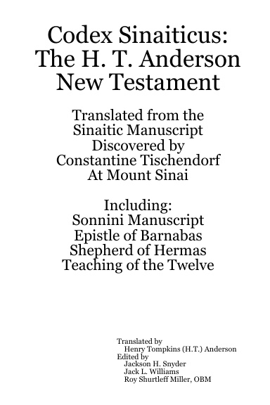 Codex Sinaiticus The H T Anderson New Testament
