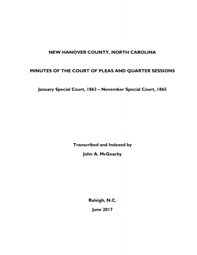 New Hanover County, NC, P&Q Minutes, 1863-1865