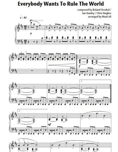 Everybody Wants To Rule The Wolrd (piano music sheet)