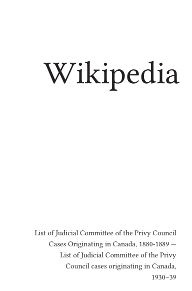 Volume 4082, List of Judicial Committee of the Privy Council Cases Originating in Canada, 1880-1889 --- List of Judicial Committee of the Privy Council cases originating in Canada, 1930–39