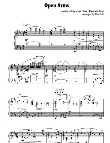 Open Arms (piano sheet music)