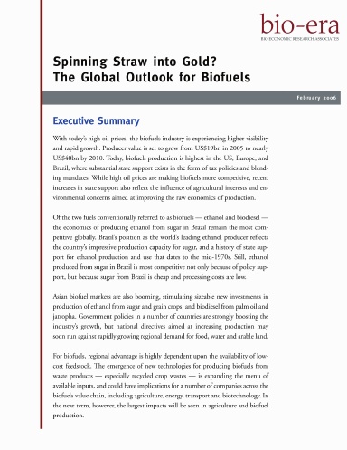 Spinning Straw into Gold?: The Global Outlook for Biofuels