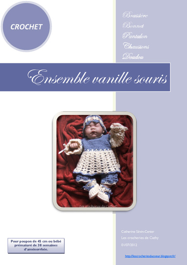 Ensemble Vanille Souris au crochet - pour poupée de 45 cm ou prématuré