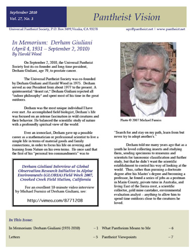 Pantheist Vision - September 2010 - Derham Giuliani: In Memorium