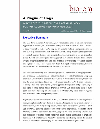 A Plague of Frogs: What Does the Battle over Atrazine Mean for Agriculture and Agrochemicals?