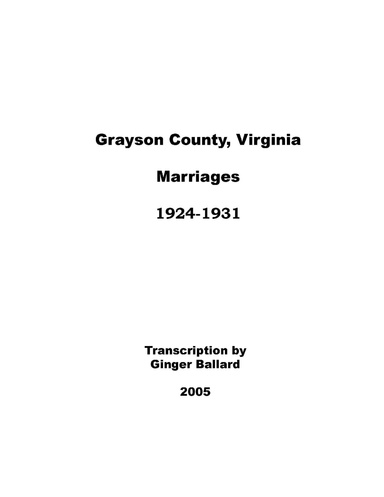 Grayson County, Virginia : Marriages 1924-1931