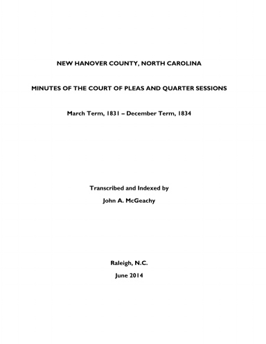 New Hanover County, NC, P&Q Minutes, 1831-1834