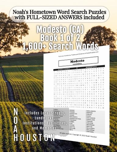 Noah’s Hometown Word Search Puzzles with FULL-SIZED ANSWERS included Modesto (CA), Book 1 of 2