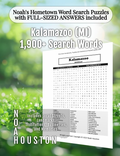 Noah’s Hometown Word Search Puzzles with FULL-SIZED ANSWERS included Kalamazoo (MI)