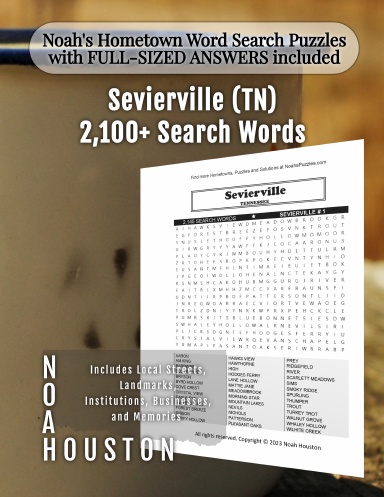 Noah’s Hometown Word Search Puzzles with FULL-SIZED ANSWERS included Sevierville (TN)