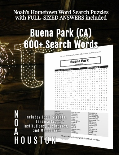Noah’s Hometown Word Search Puzzles with FULL-SIZED ANSWERS included Buena Park (CA)