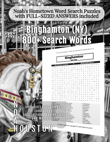 Noah’s Hometown Word Search Puzzles with FULL-SIZED ANSWERS included Binghamton (NY)