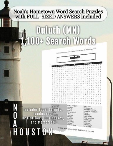 Noah’s Hometown Word Search Puzzles with FULL-SIZED ANSWERS included Duluth (MN)
