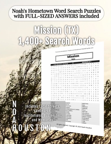 Noah’s Hometown Word Search Puzzles with FULL-SIZED ANSWERS included Mission (TX)