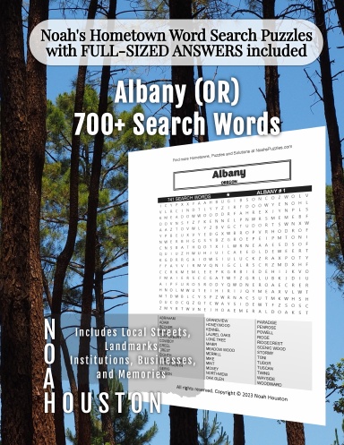 Noah’s Hometown Word Search Puzzles with FULL-SIZED ANSWERS included Albany (OR)
