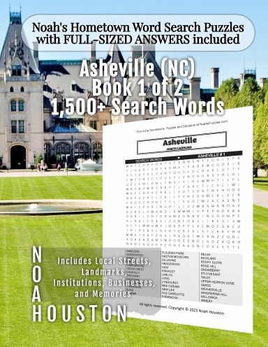 Noah’s Hometown Word Search Puzzles with FULL-SIZED ANSWERS included Asheville (NC), Book 1 of 2