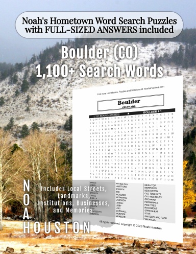 Noah’s Hometown Word Search Puzzles with FULL-SIZED ANSWERS included Boulder (CO)