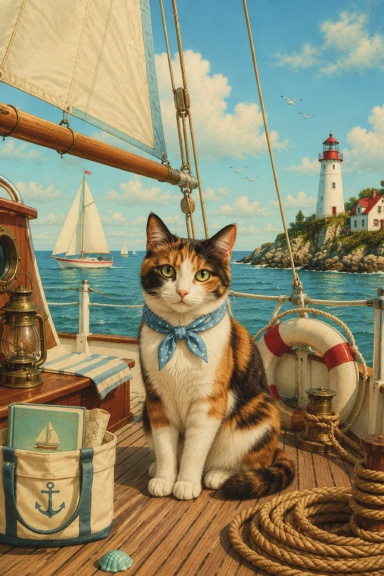 Seaside Calico Cat on Sailboat Journal