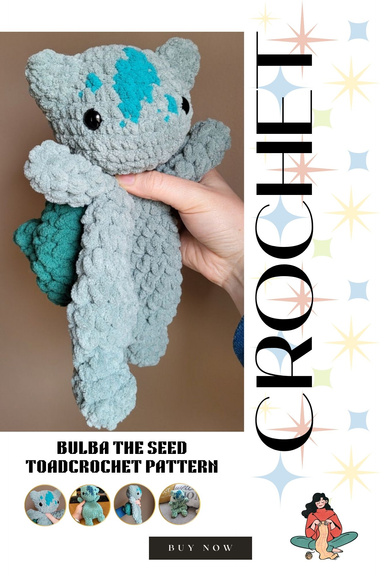 Bulba the Seed Toad Crochet Pattern  Grass Type Amigurumi PDF Tutorial
