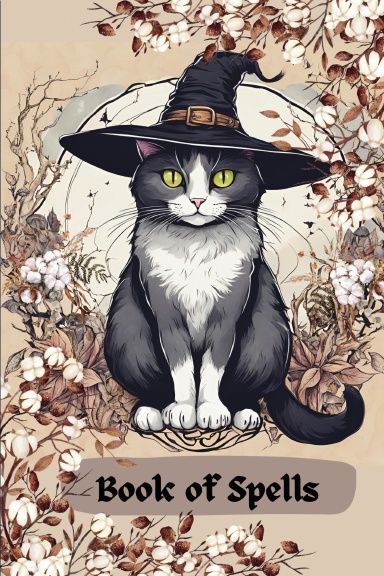 Gray and White Cat Witch Spiral Journal